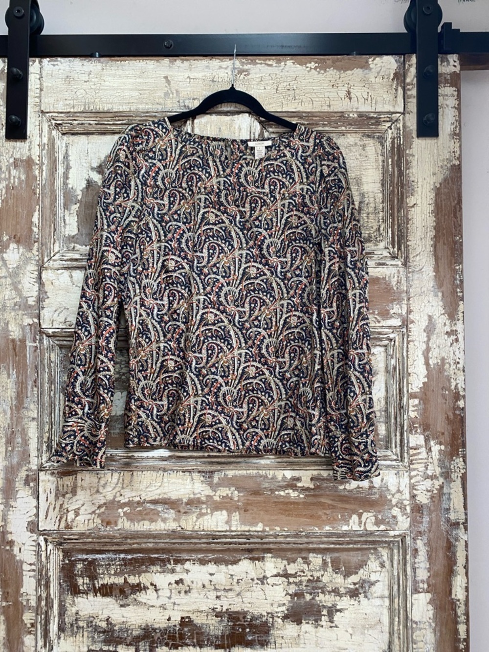 J. Crew  100% Silk Paisley Long-Sleeve Top, Size 2